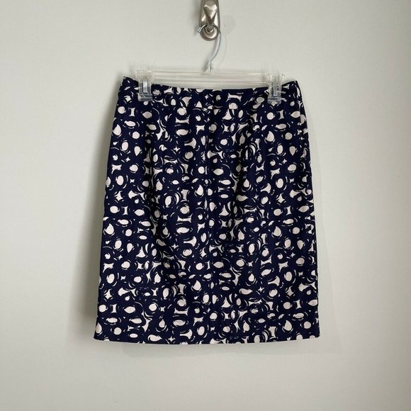 Boden Blue Circle Print Linen Blend Lined Pencil Skirt with Pockets - Picture 3 of 6